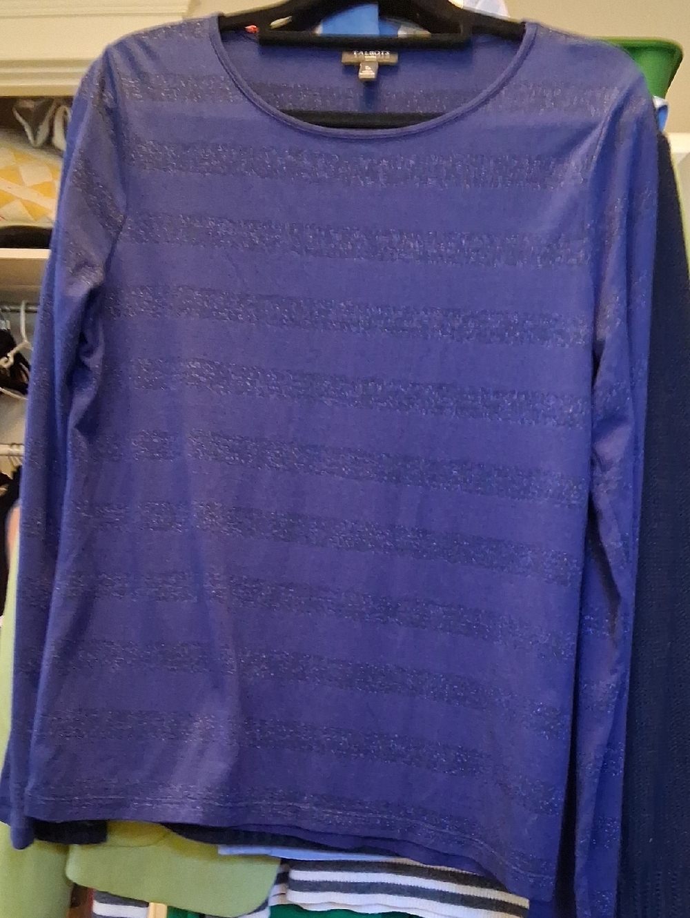 NWOT Talbots Royal Blue Shimmer Stripe Long-Sleeve Stretch  Tee